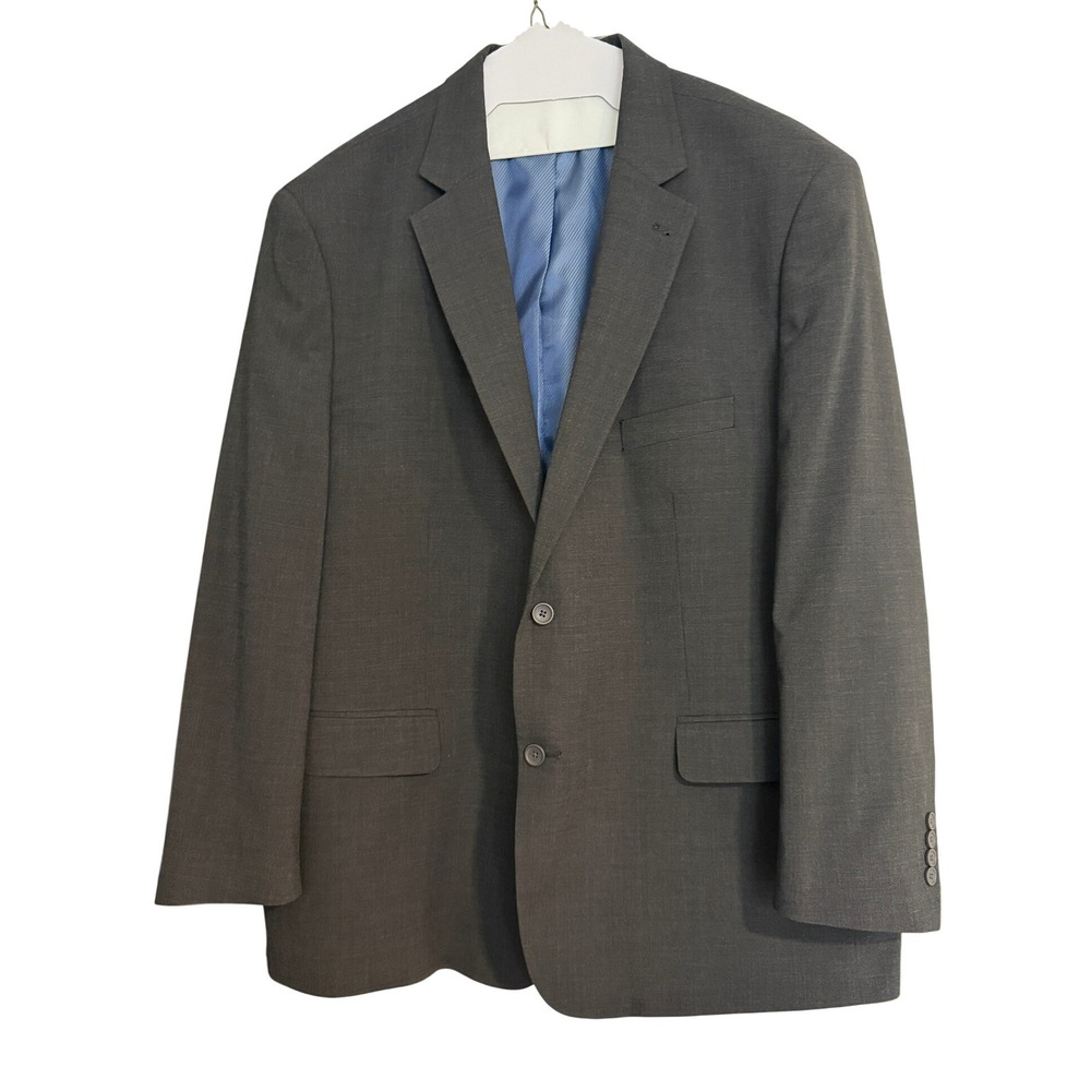 OakHill Perfect Fit Relaxer Suit Jacket Mens 52L Charcoal Gray Wool Blend Blazer